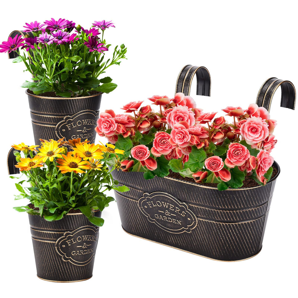 PerGar vintage metal wall hanging planter on balcony railing for lush greenery