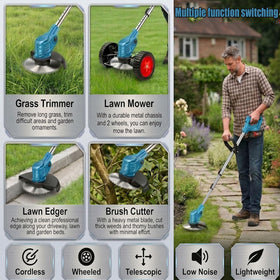 PERICGRIP 3-in-1 weed trimmer blades setup for grasses and light brush.