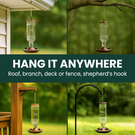 Perky-Pet feeder holds 10 oz of nectar for regular hummingbird visits.