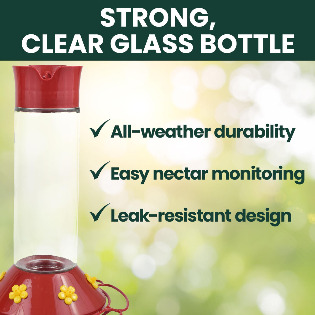 Perky-Pet 209B-1SR ant-guarded hummingbird feeder protecting nectar from ants outdoors.