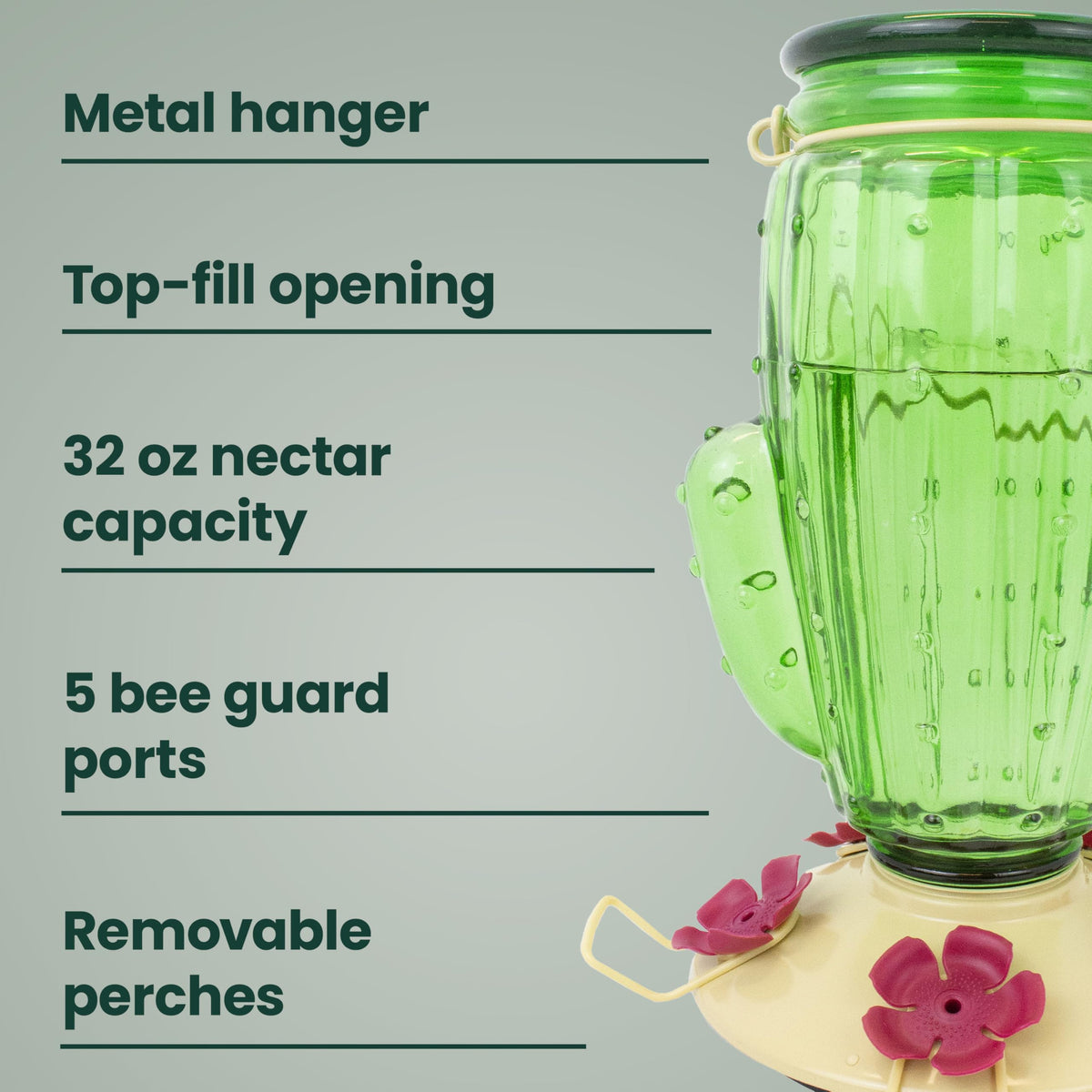 Perky-Pet Cactus hollyhock ports mimic flowers for natural-feeling hummingbird tasting.