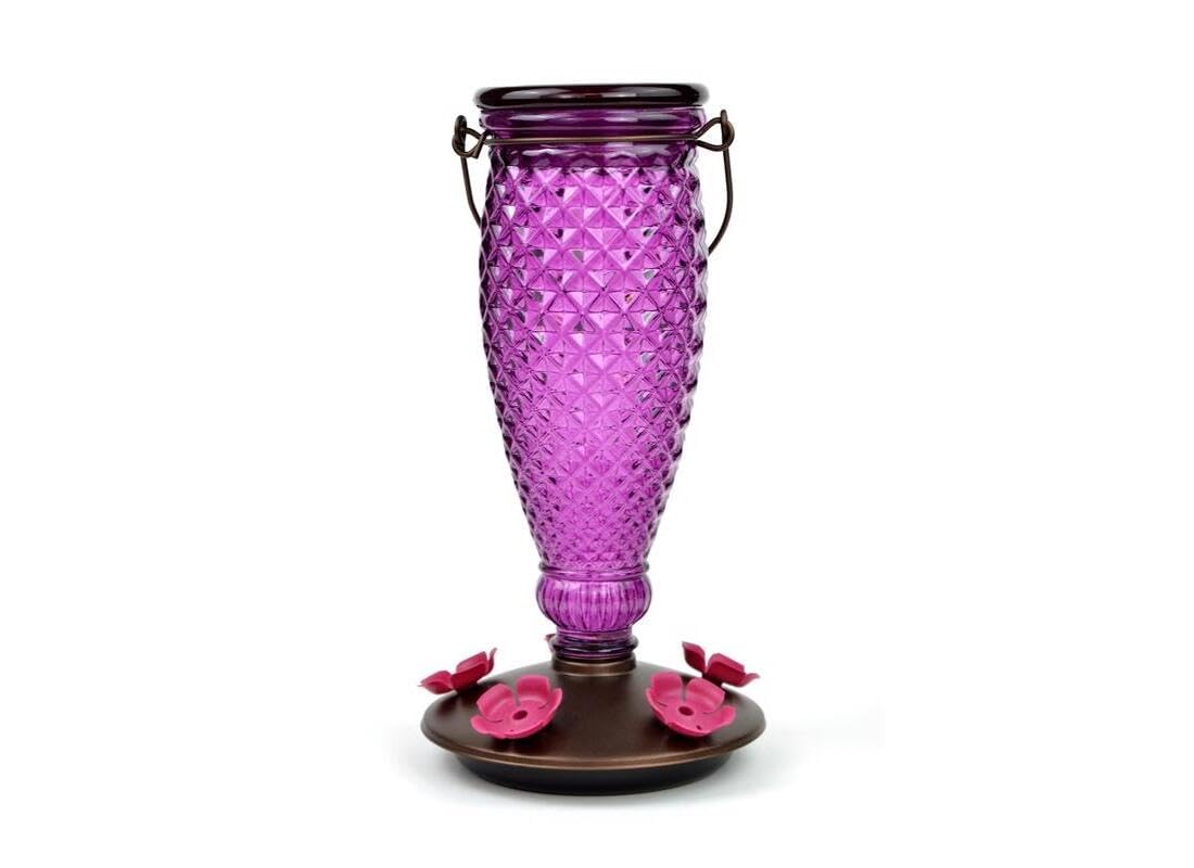 Perky-Pet Diamond Wine Top-Fill glass hummingbird feeder with easy, mess-free filling.