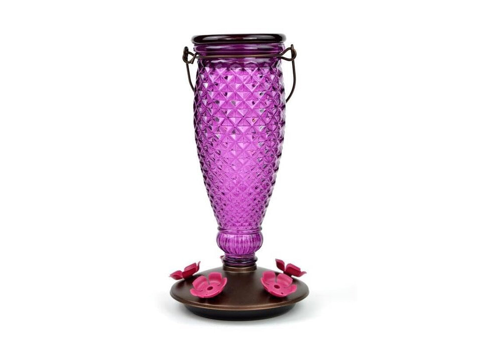 Perky-Pet Diamond Wine Top-Fill glass hummingbird feeder with easy, mess-free filling.