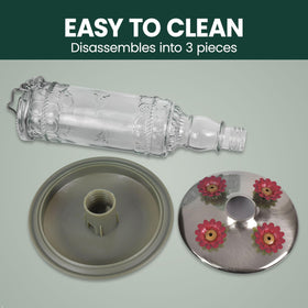 Durable Perky-Pet feeder with thick glass and metal construction designed for outdoors.