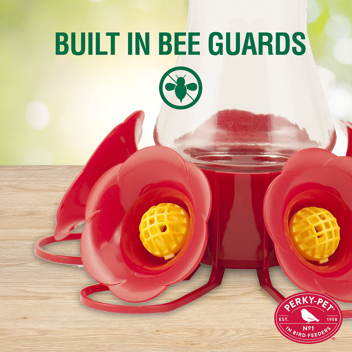Perky-Pet Favored Pinch-Waist Hummingbird Feeder ports with perches for multiple hummingbirds