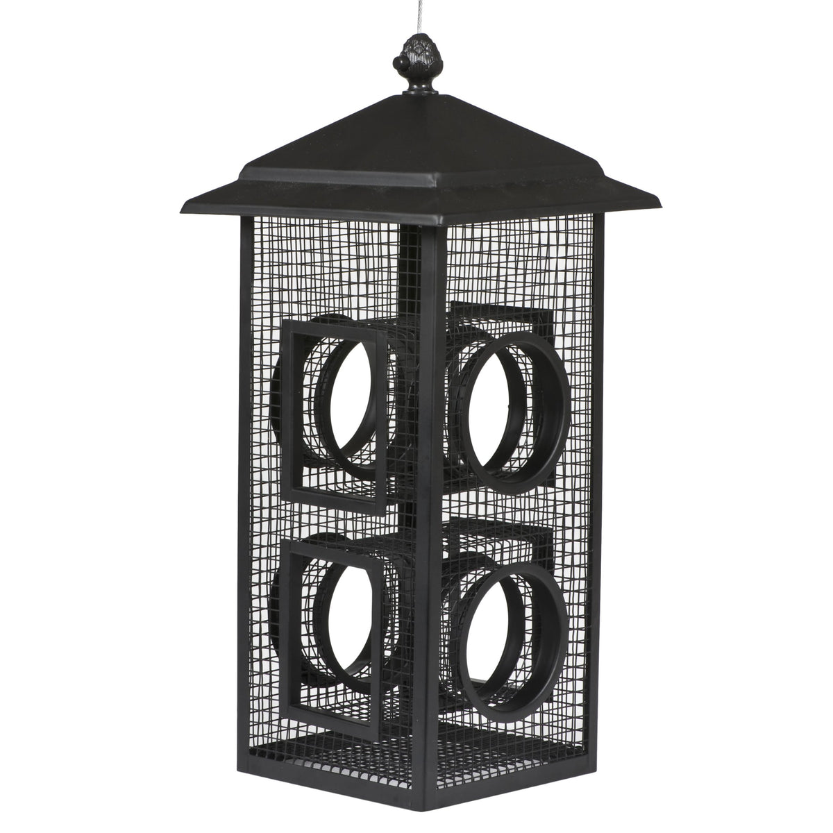 Perky-Pet Fly-Thru Feeder mesh sides attract clinging birds from all sides.