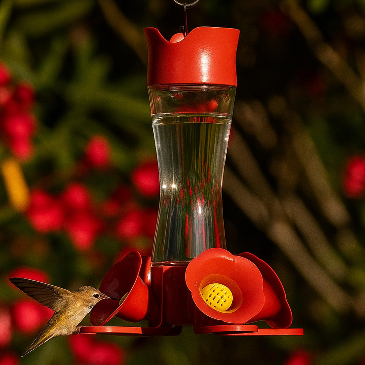 Perky-Pet outdoor hanging hummingbird feeder suitable for patios and gardens.