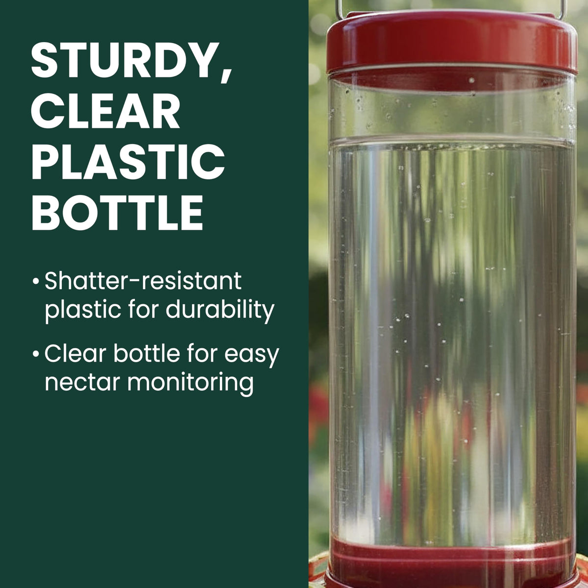 Perky-Pet Grand Master durable shatterproof plastic for outdoor use.