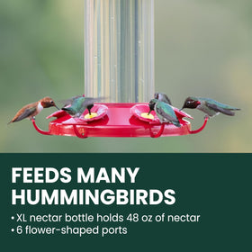 Perky-Pet Grand Master six feeding ports attract hummingbirds efficiently.