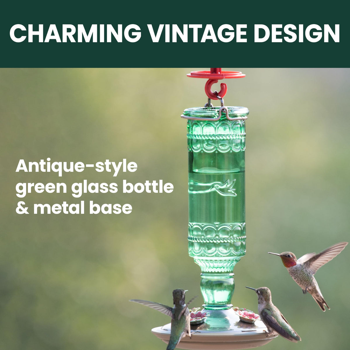 Perky-Pet hanging design keeps nectar accessible from trees, porches, and decks.