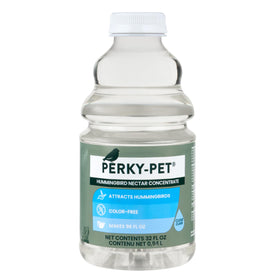 Perky-Pet nectar concentrate bottle ready for quick mixing.