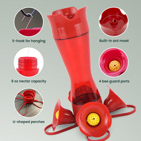 Perky-Pet four-port design attracts hummingbirds with comfortable perches
