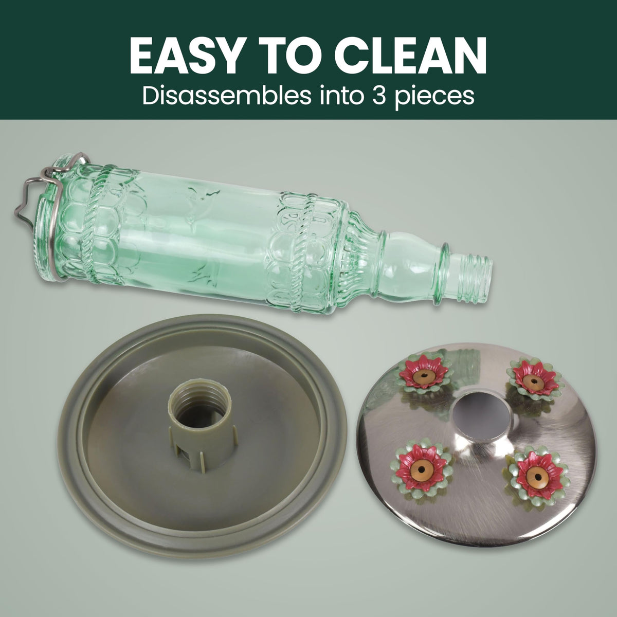 Perky-Pet removable bottle simplifies refilling and cleaning after outdoor use.