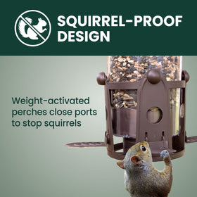 Perky-Pet Squirrel-Be-Gone Max Flexports close-up promoting longer, safer feeding