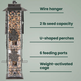 Perky-Pet Squirrel-Be-Gone with weight-activated perches closes ports when a squirrel perches.