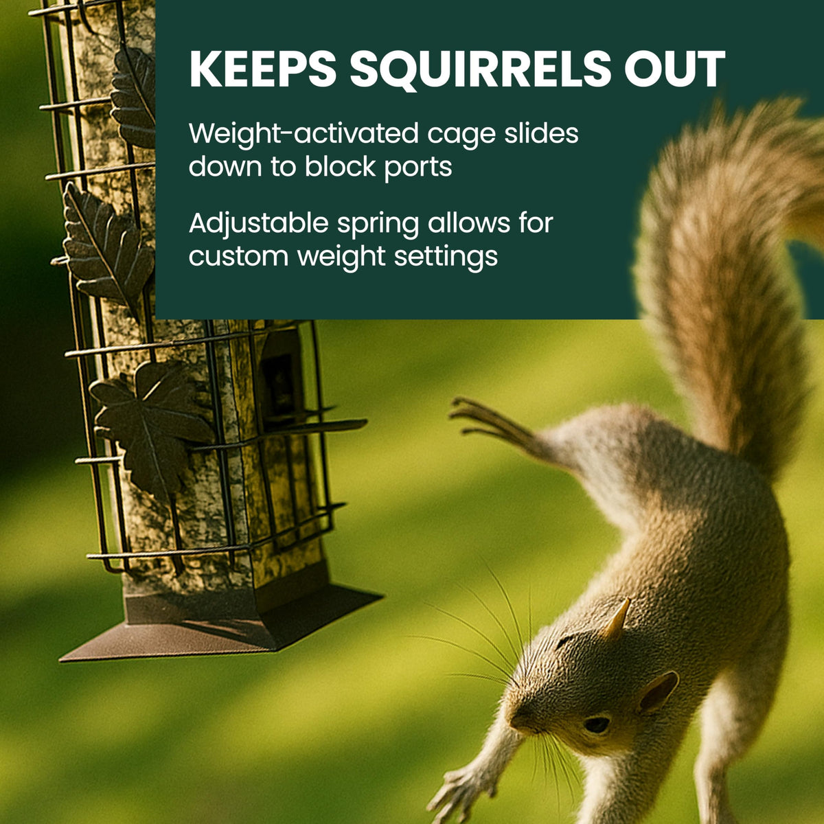Perky-Pet Squirrel-Be-Gone clear reservoir lets you monitor seed levels at a glance.