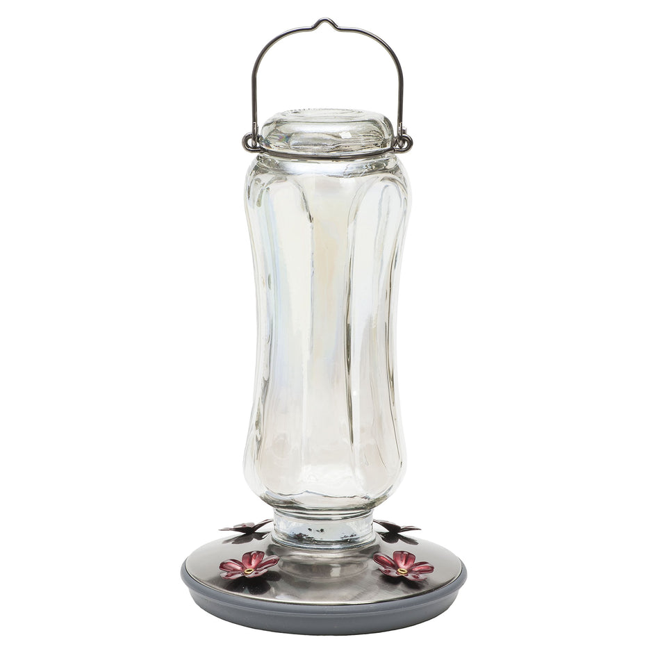 Perky-Pet Starglow vintage glass hummingbird feeder with 16-ounce capacity for extended feeding.