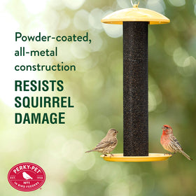 All-metal construction of Perky-Pet feeder showing rust-resistant coating