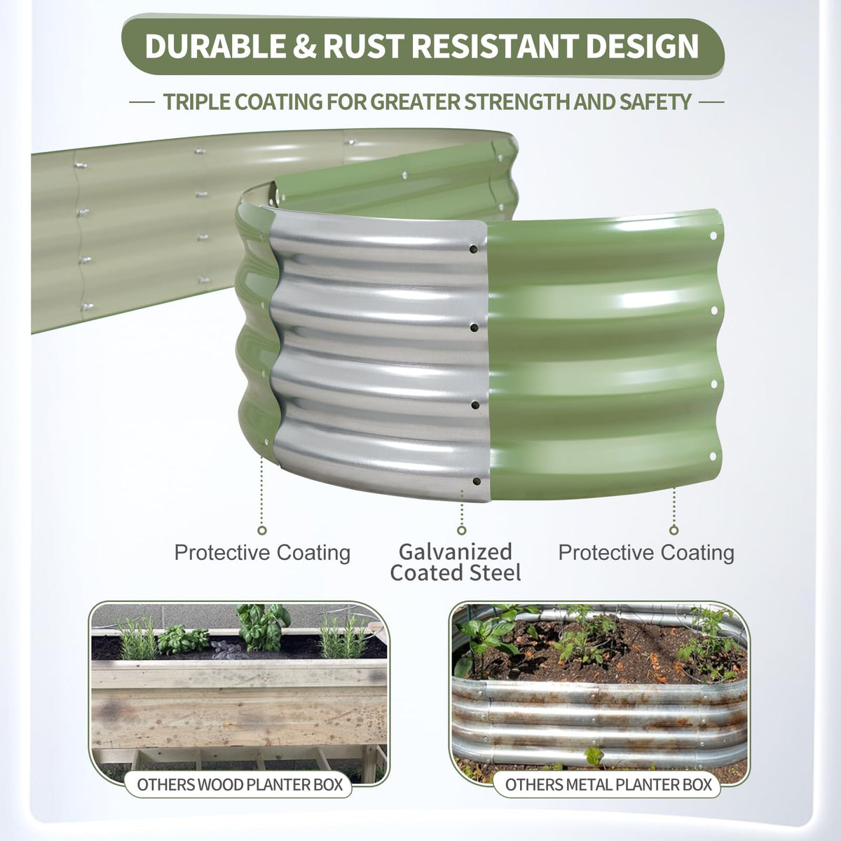 Permade safe edge design with rounded corners protects hands during setup and gardening.
