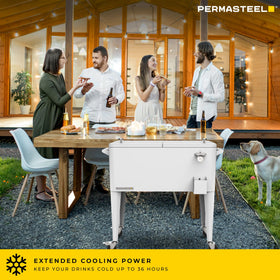 Permasteel 80qt cooler on wheels for easy patio mobility
