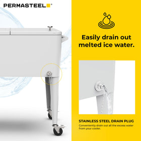 Permasteel cooler on wheels serving as a portable beverage cart