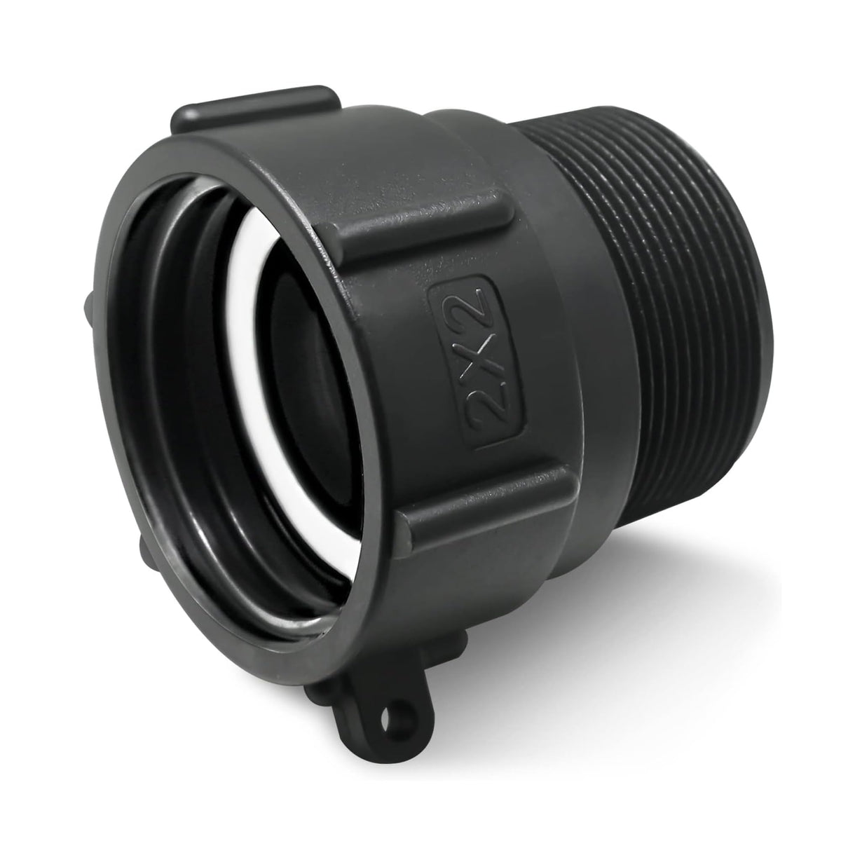 PERMINKS coarse-thread adapter ready to connect 60mm tote to 2in NPT.