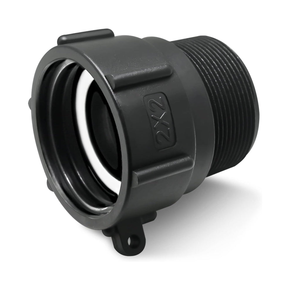 PERMINKS coarse-thread adapter ready to connect 60mm tote to 2in NPT.