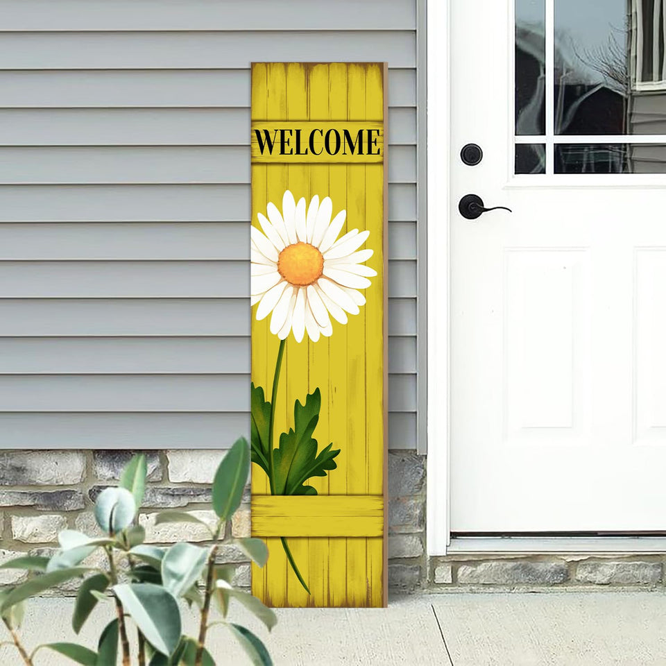 PEROUU Spring Daisy Welcome Sign featuring a blooming daisy on a sunny yellow board for curb appeal