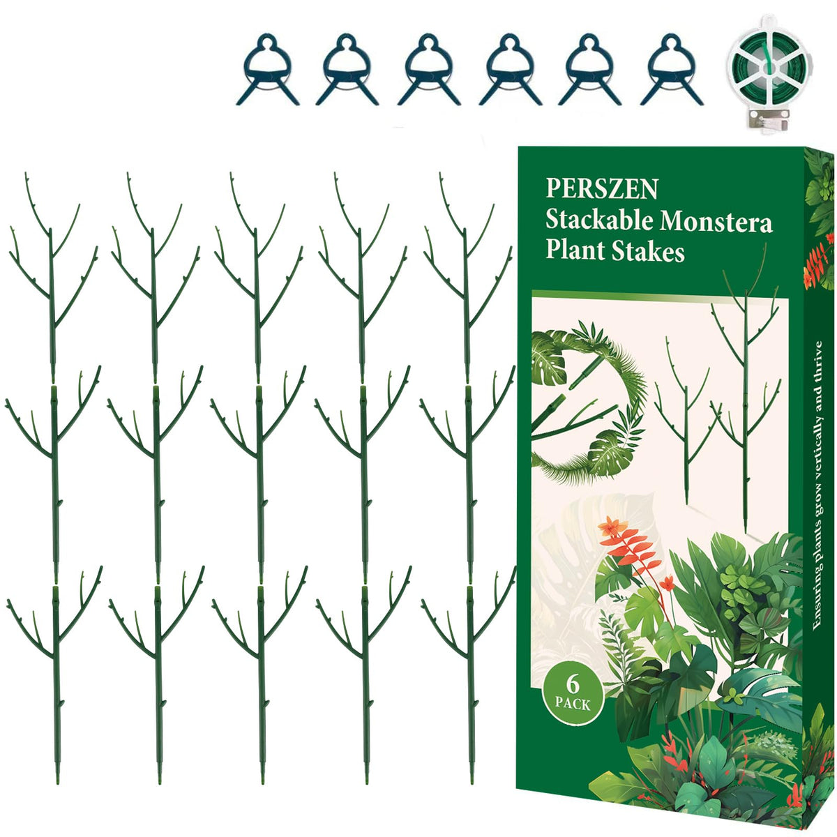 PERSZEN 15-pack stackable stakes blend with pots for neat support