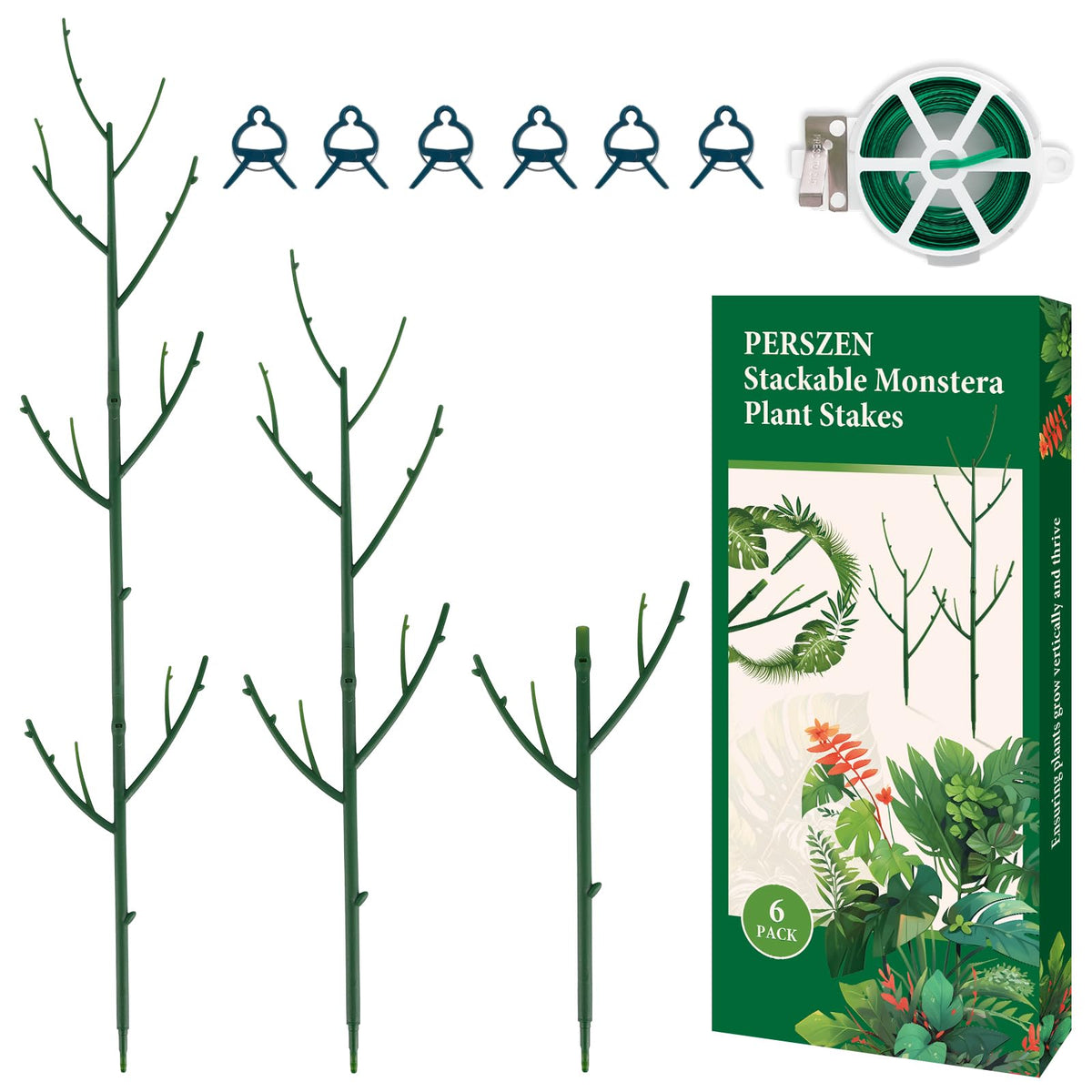 PERSZEN 6-pack stackable monstera plant support blends with foliage and provides subtle support.
