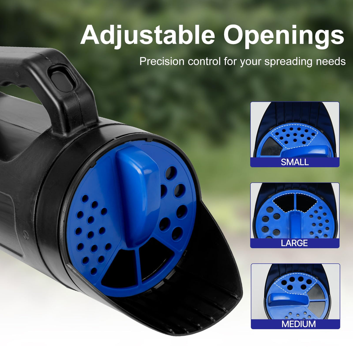 PERSZEN handheld spreader lays ice melt evenly on driveways
