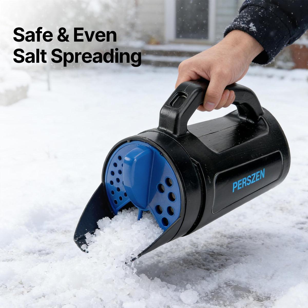 PERSZEN lawn spreader with 84 oz capacity for fewer refills