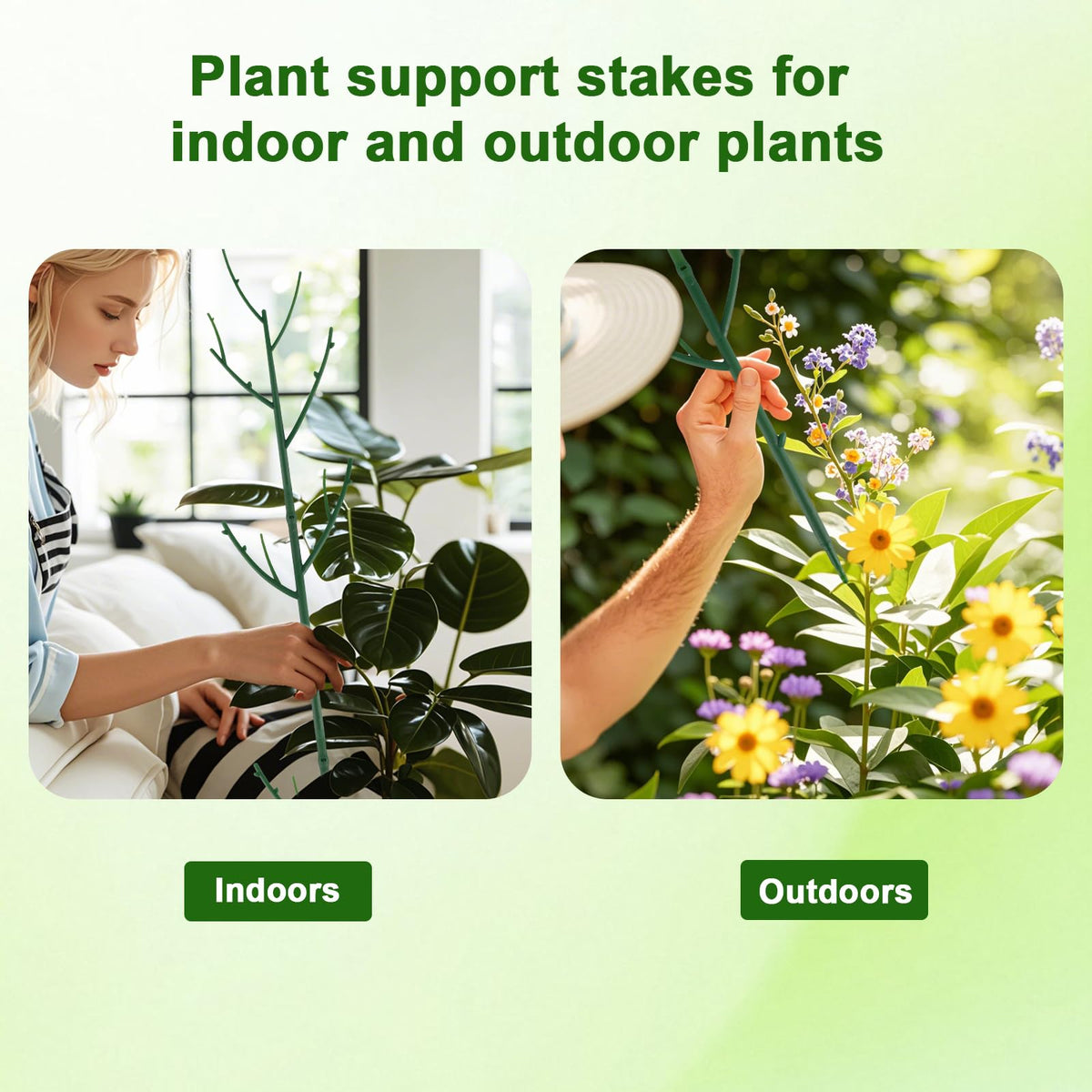 Support stake suitable for roses, orchids, and petunias.