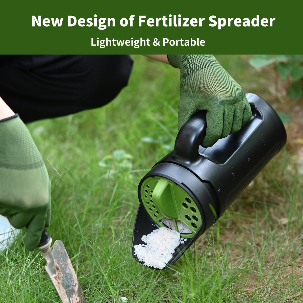 PERSZEN seed spreader in garden setup spreads seeds across lawn
