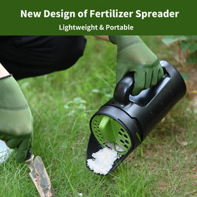 PERSZEN seed spreader in garden setup spreads seeds across lawn
