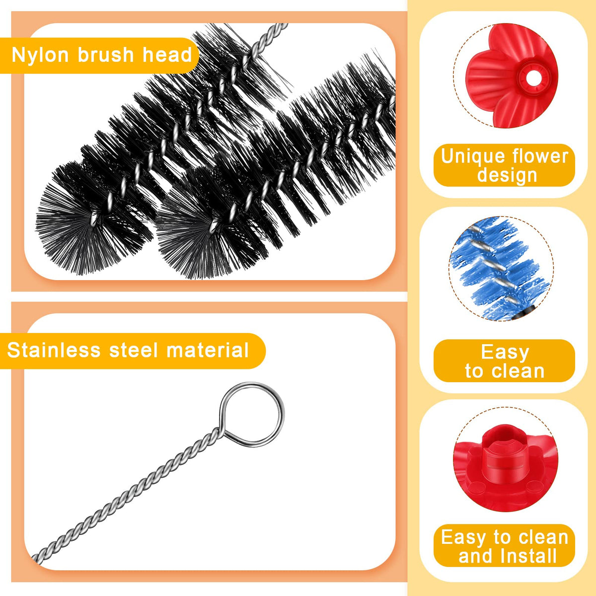Perthlin double-headed brush provides flexible cleaning for various bottle sizes.
