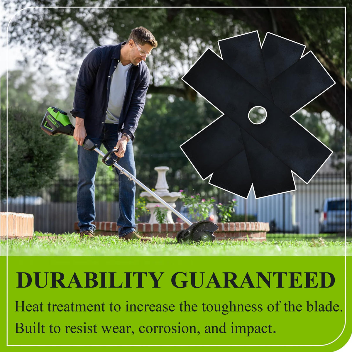 Pertresion durable edger blade in use along a clean lawn edge