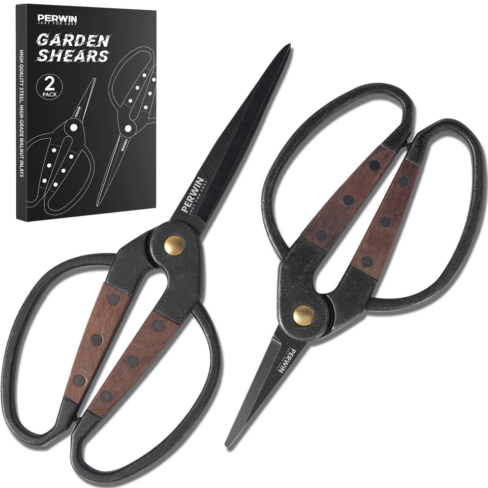 PERWIN garden bonsai scissors with walnut grips for precise pruning and comfortable long use.