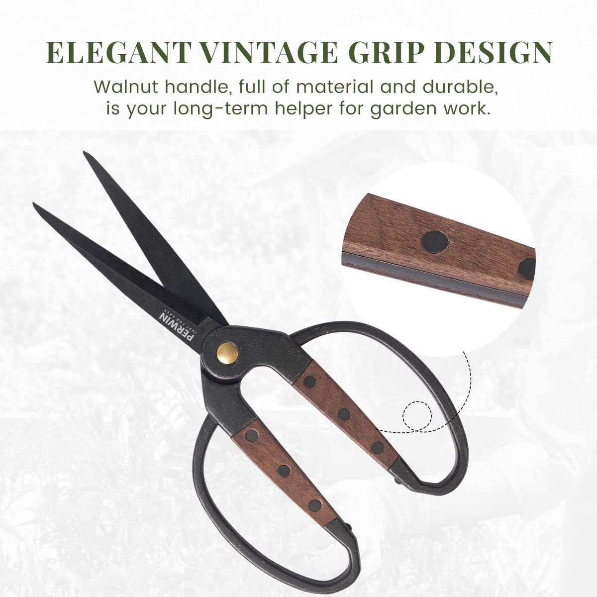 PERWIN garden scissors ideal for herbs, vegetables, flowers, and houseplants.