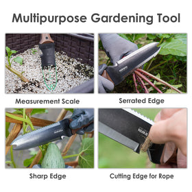 PERWIN Hori Hori knife curved-edge in action aids root cutting and transplanting