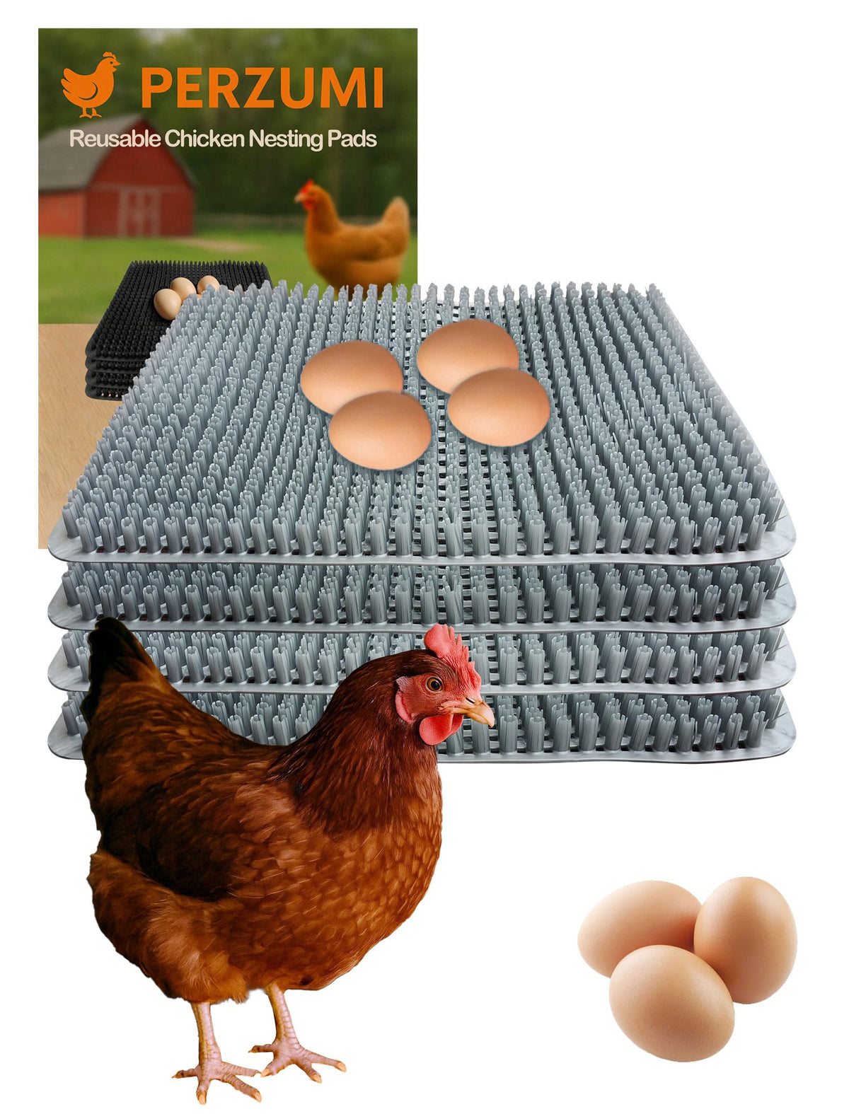 PERZUMI nesting pads setup in coop, trim-to-fit for a snug, non-slip nest.