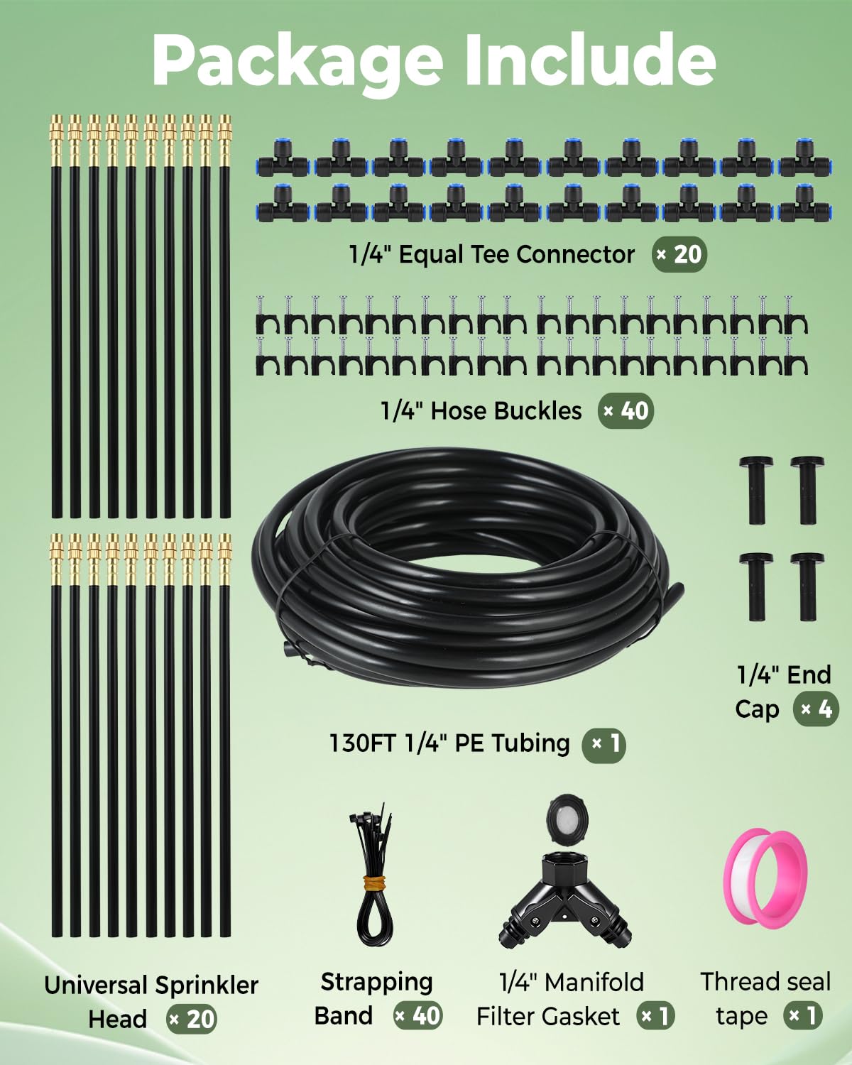 PESIODU 20-nozzle head close-up showing adjustable spray modes for precise plant watering.