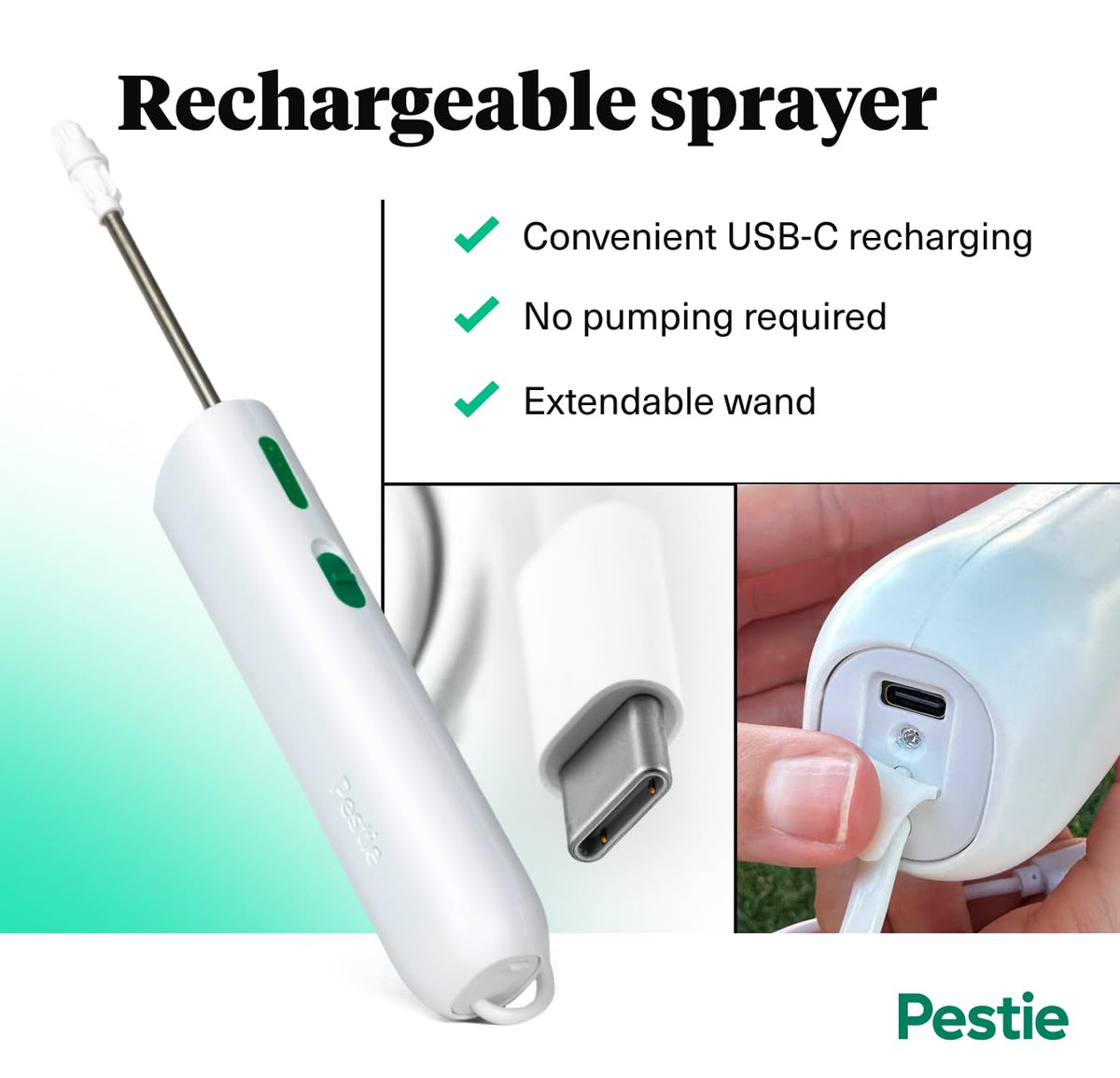 Pestie precision nozzle allows switching between spray and mist for targeted care.