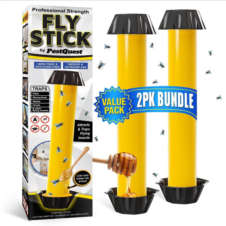 PestQuest Sticky Fly Stick 2-Pack close-up showing clear adhesive for catching flies