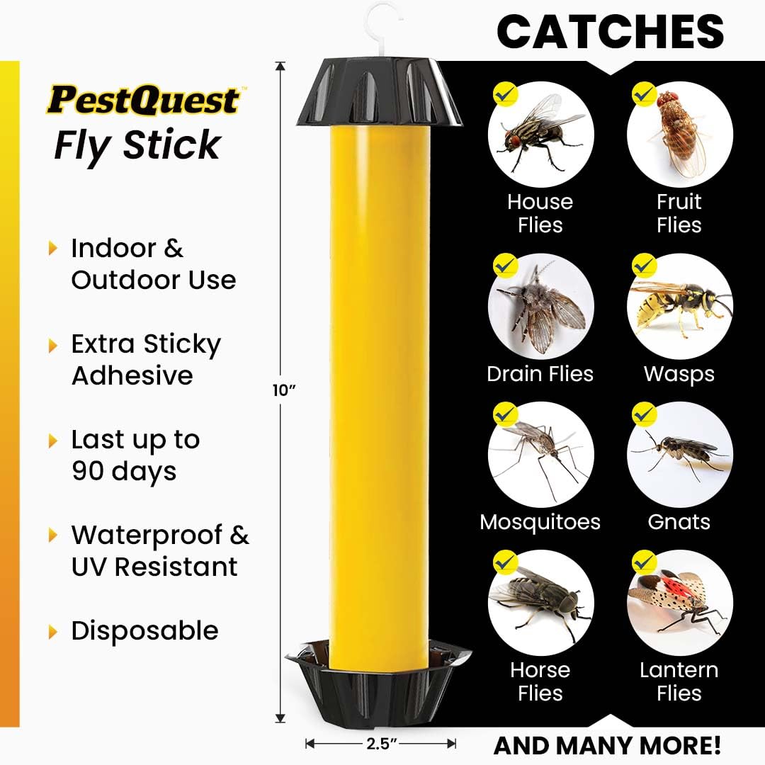 PestQuest Sticky Fly Stick with adhesive technology securing insects on contact