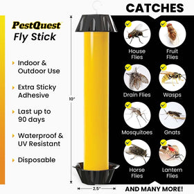 PestQuest Sticky Fly Stick with adhesive technology securing insects on contact