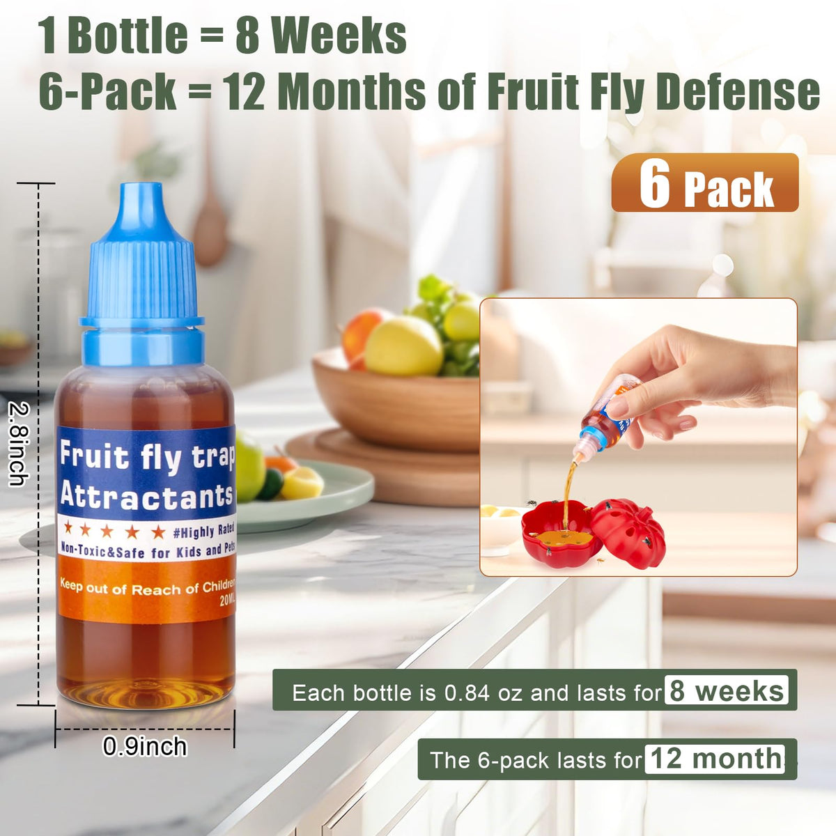 Pestvanish fruit fly refill liquid in kitchen to lure fruit flies