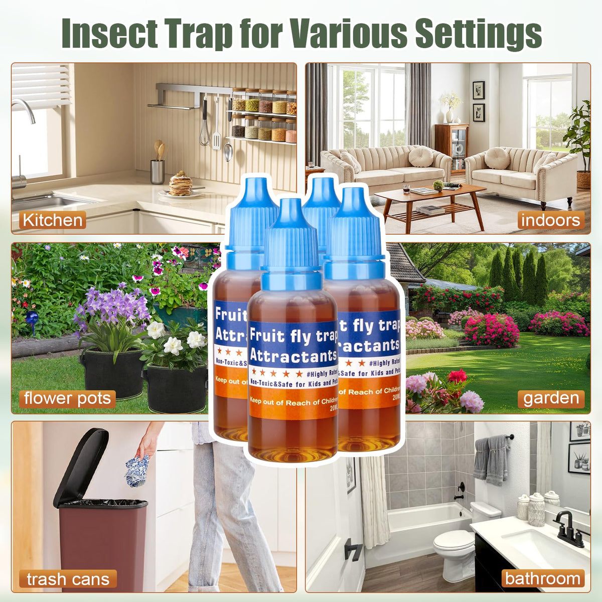Pestvanish fruit fly trap refill close-up, non-toxic attractant near food prep