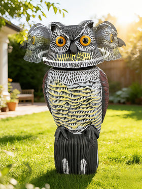 Pestvanish owl with 360-degree rotating head adds dynamic movement to outdoor spaces