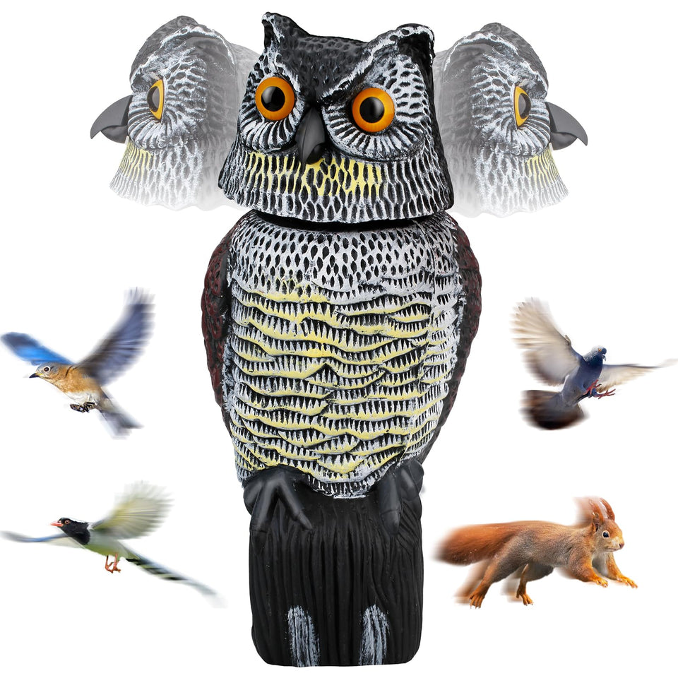 Pestvanish Owl Decoy with 360° Head deters birds through lifelike motion.